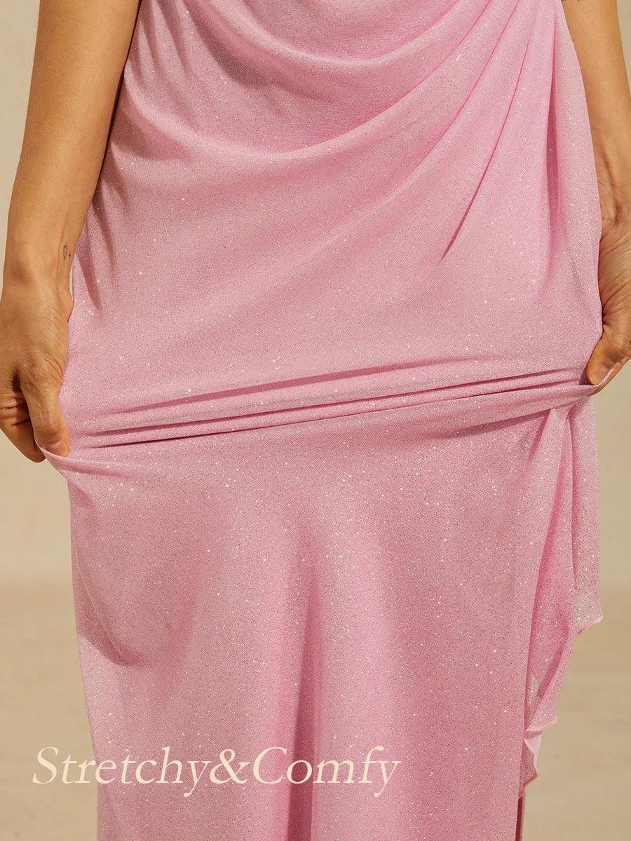Vestido al tobillo de tul brillante con hombros descubiertos - Nhaura