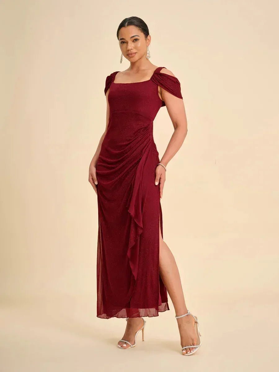 Vestido al tobillo de tul brillante con hombros descubiertos - Nhaura