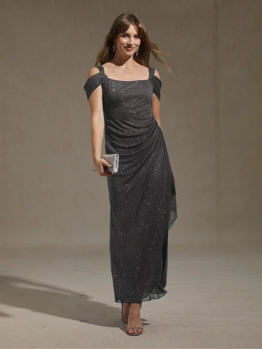 Vestido al tobillo de tul brillante con hombros descubiertos - Nhaura