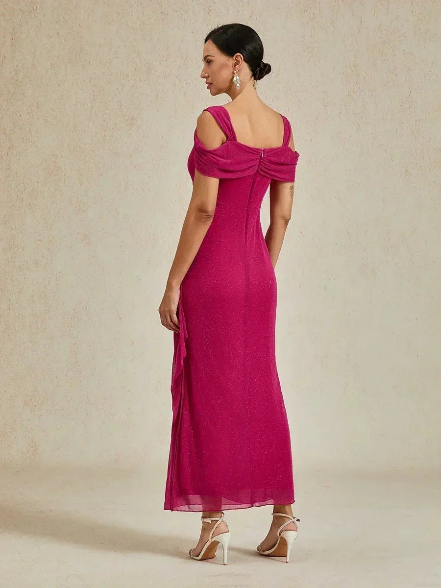 Vestido al tobillo de tul brillante con hombros descubiertos - Nhaura