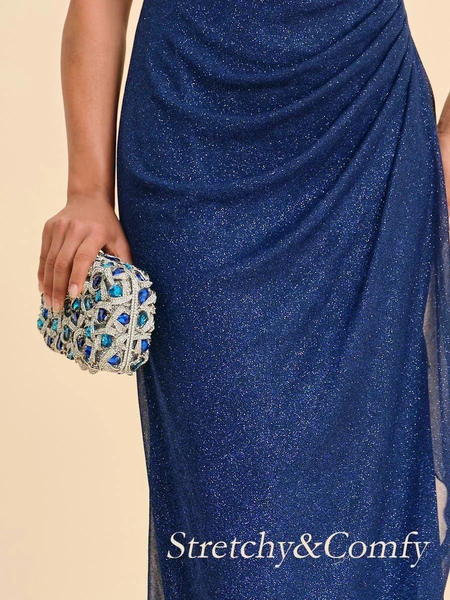 Vestido al tobillo de tul brillante con hombros descubiertos - Nhaura