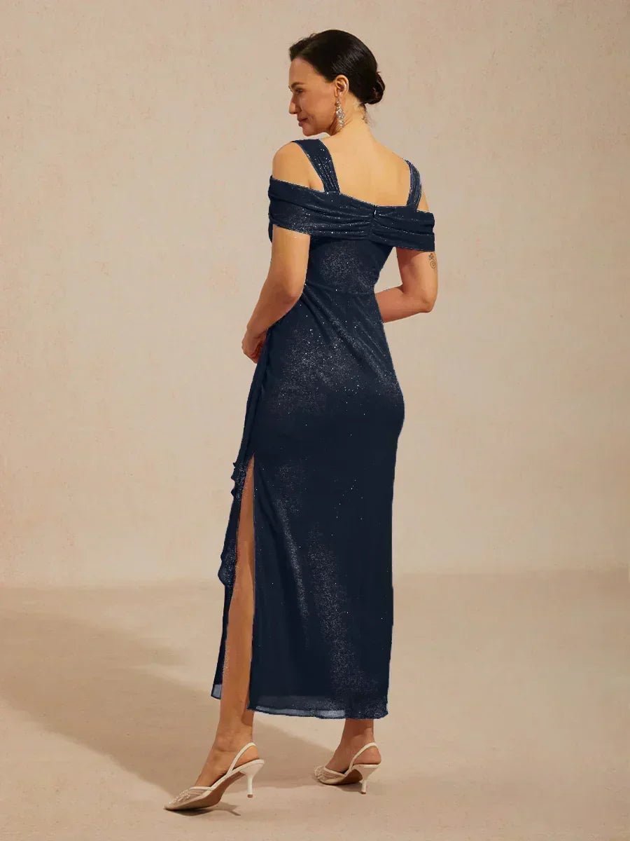 Vestido al tobillo de tul brillante con hombros descubiertos - Nhaura
