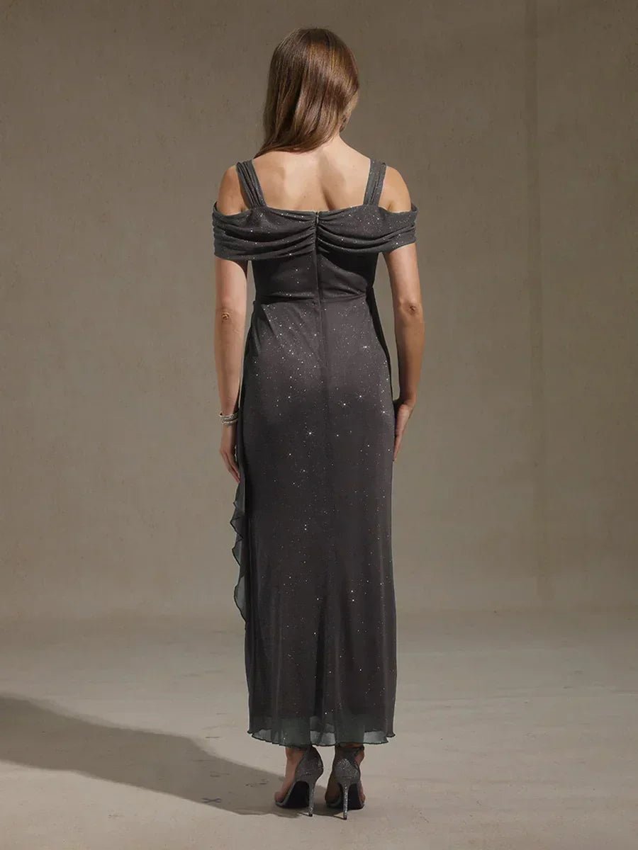 Vestido al tobillo de tul brillante con hombros descubiertos - Nhaura