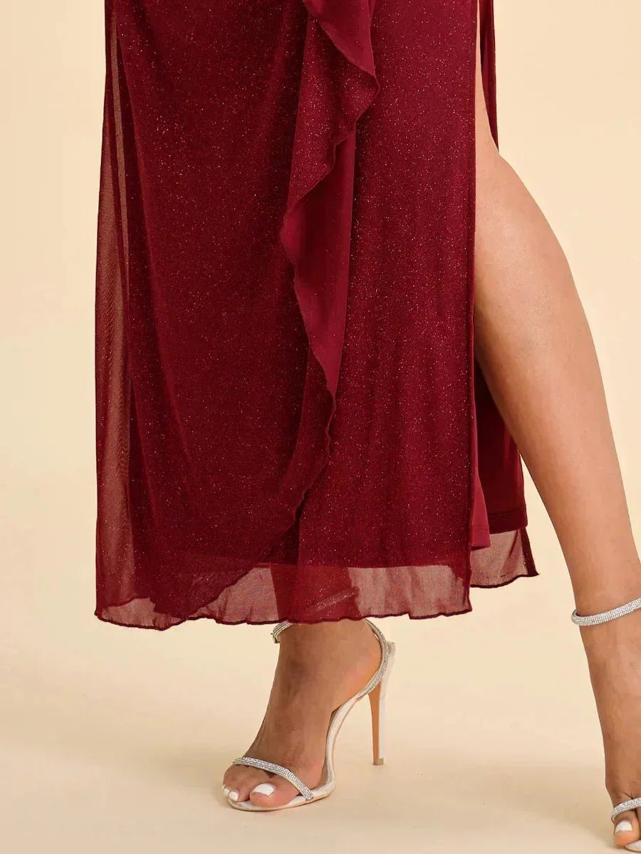 Vestido al tobillo de tul brillante con hombros descubiertos - Nhaura