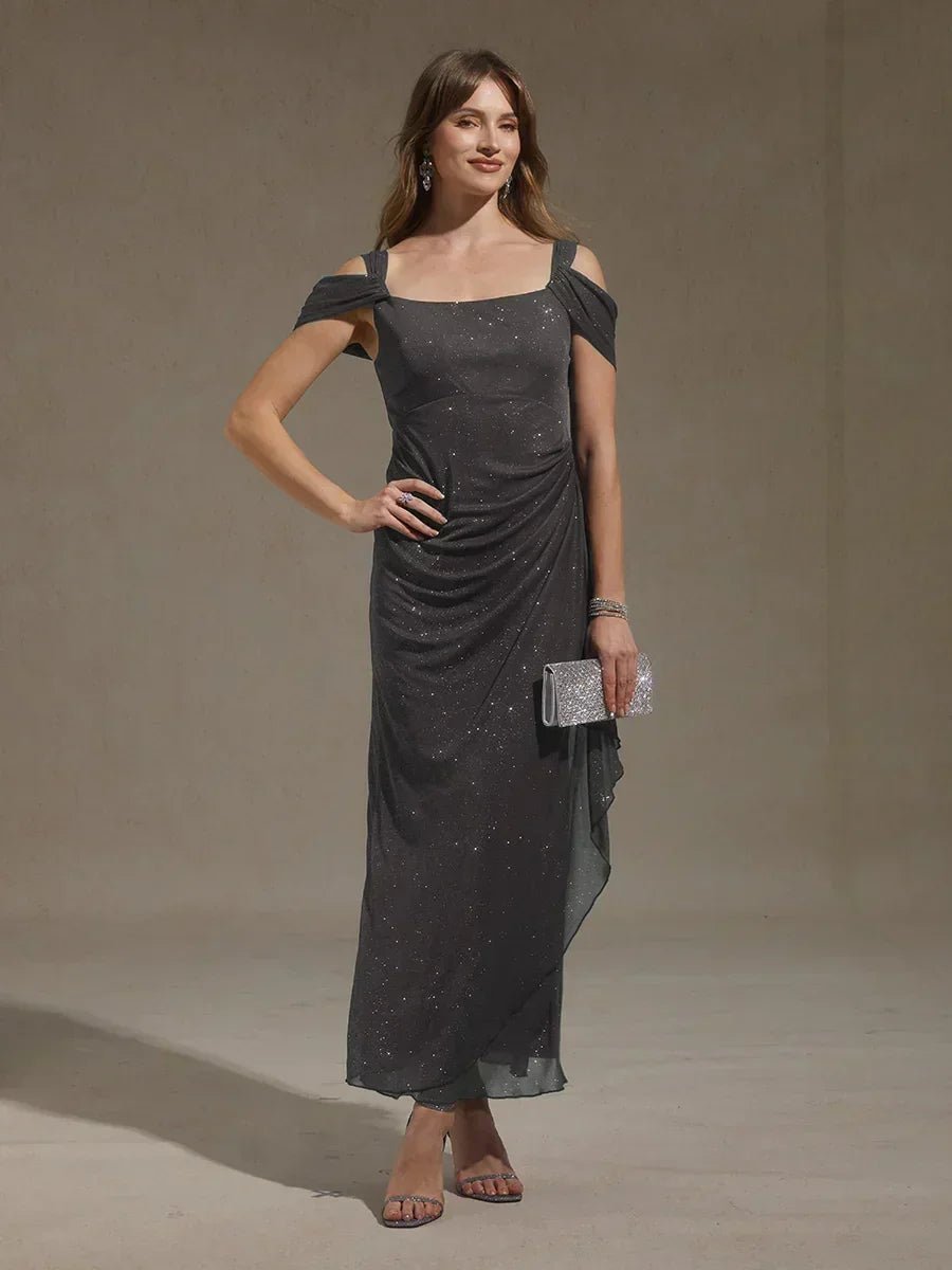 Vestido al tobillo de tul brillante con hombros descubiertos - Nhaura