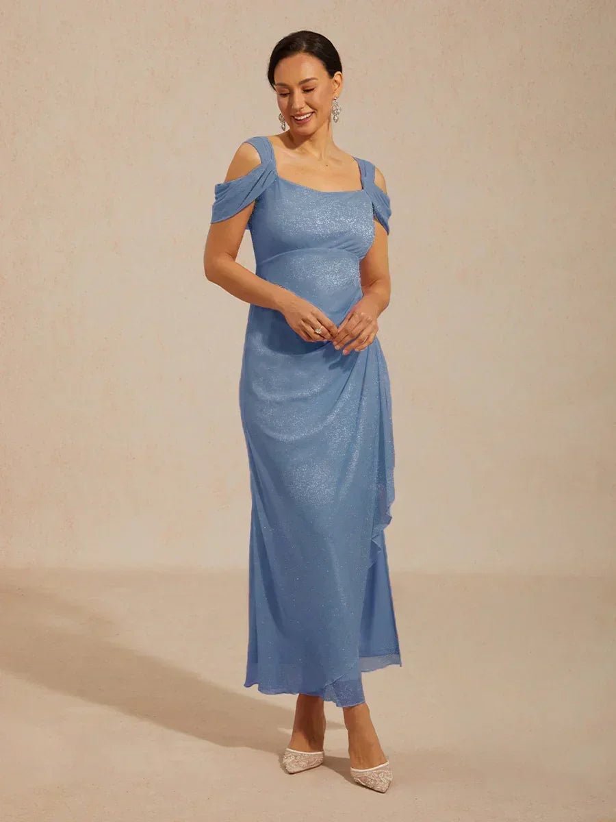 Vestido al tobillo de tul brillante con hombros descubiertos - Nhaura