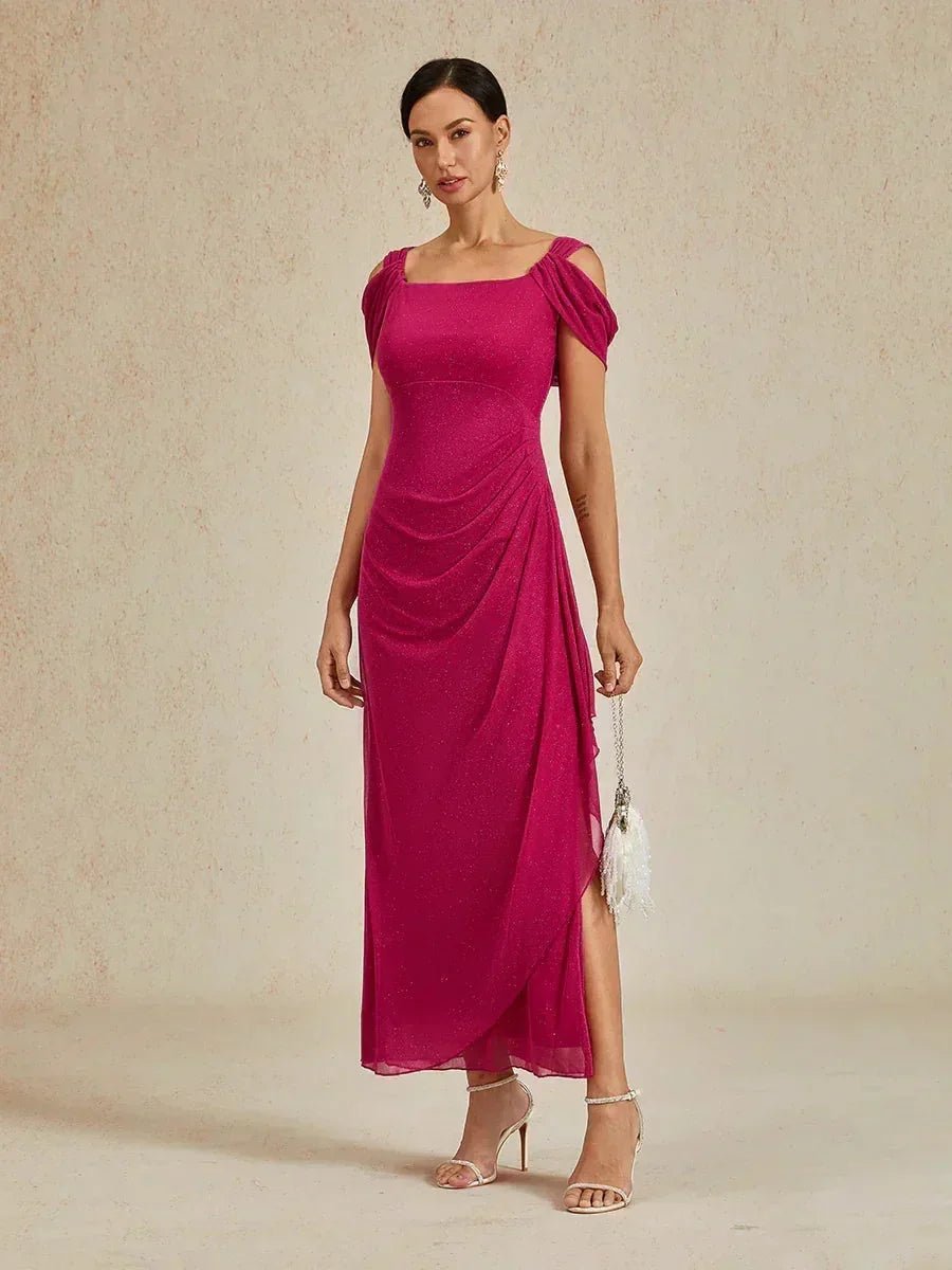 Vestido al tobillo de tul brillante con hombros descubiertos - Nhaura