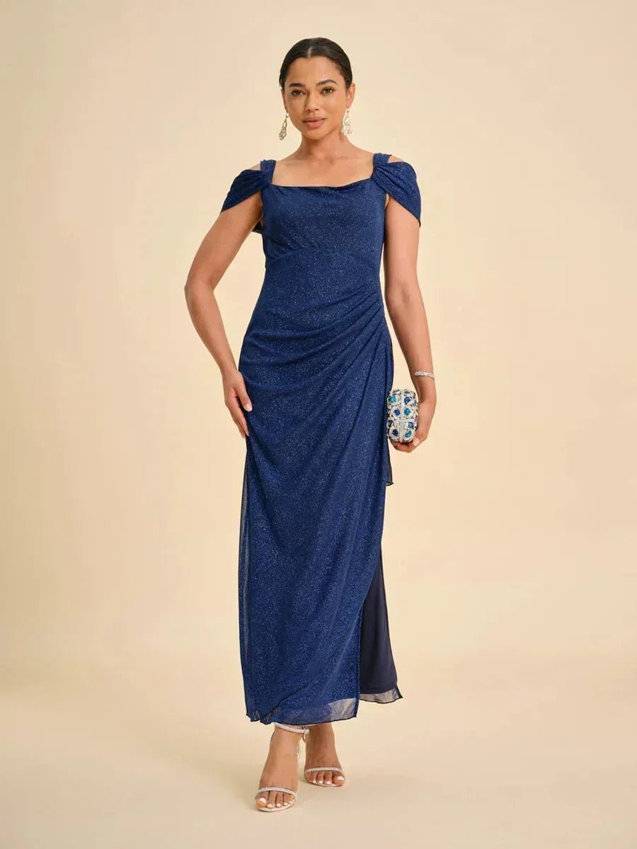Vestido al tobillo de tul brillante con hombros descubiertos - Nhaura
