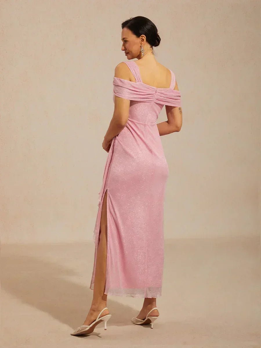 Vestido al tobillo de tul brillante con hombros descubiertos - Nhaura