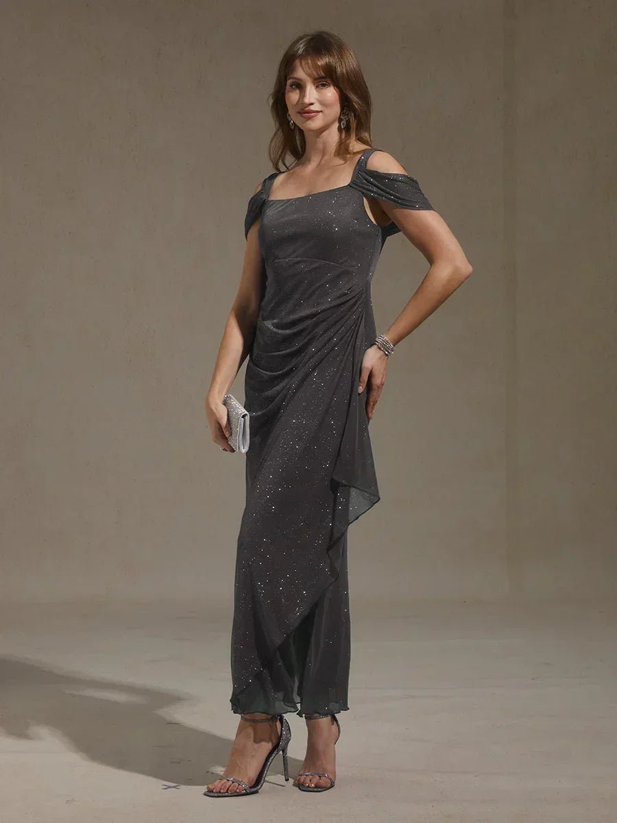 Vestido al tobillo de tul brillante con hombros descubiertos - Nhaura