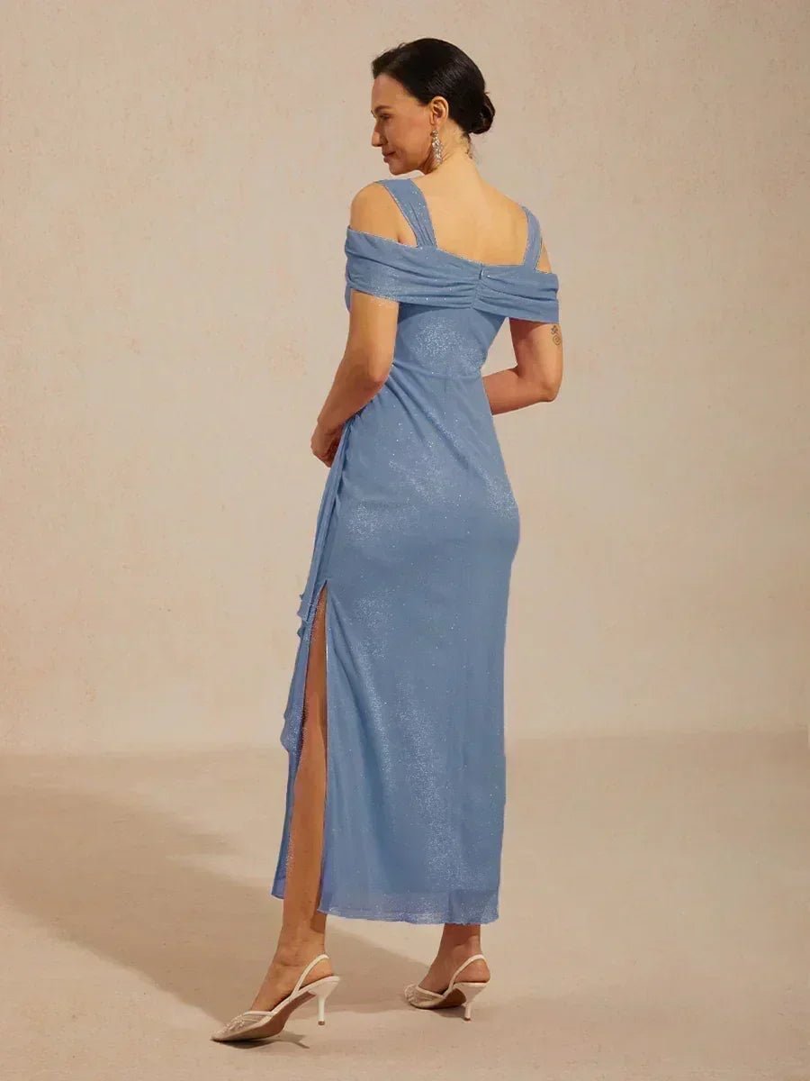 Vestido al tobillo de tul brillante con hombros descubiertos - Nhaura