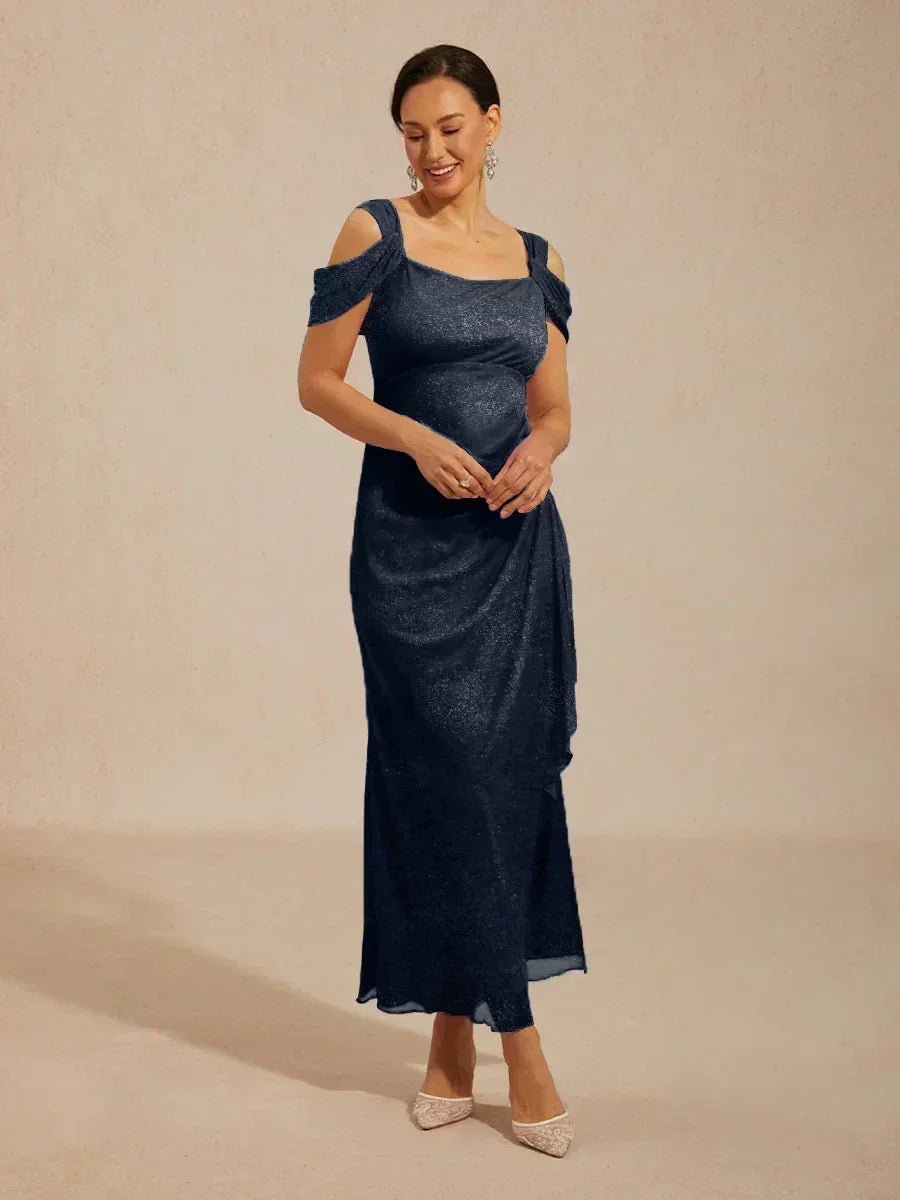 Vestido al tobillo de tul brillante con hombros descubiertos - Nhaura