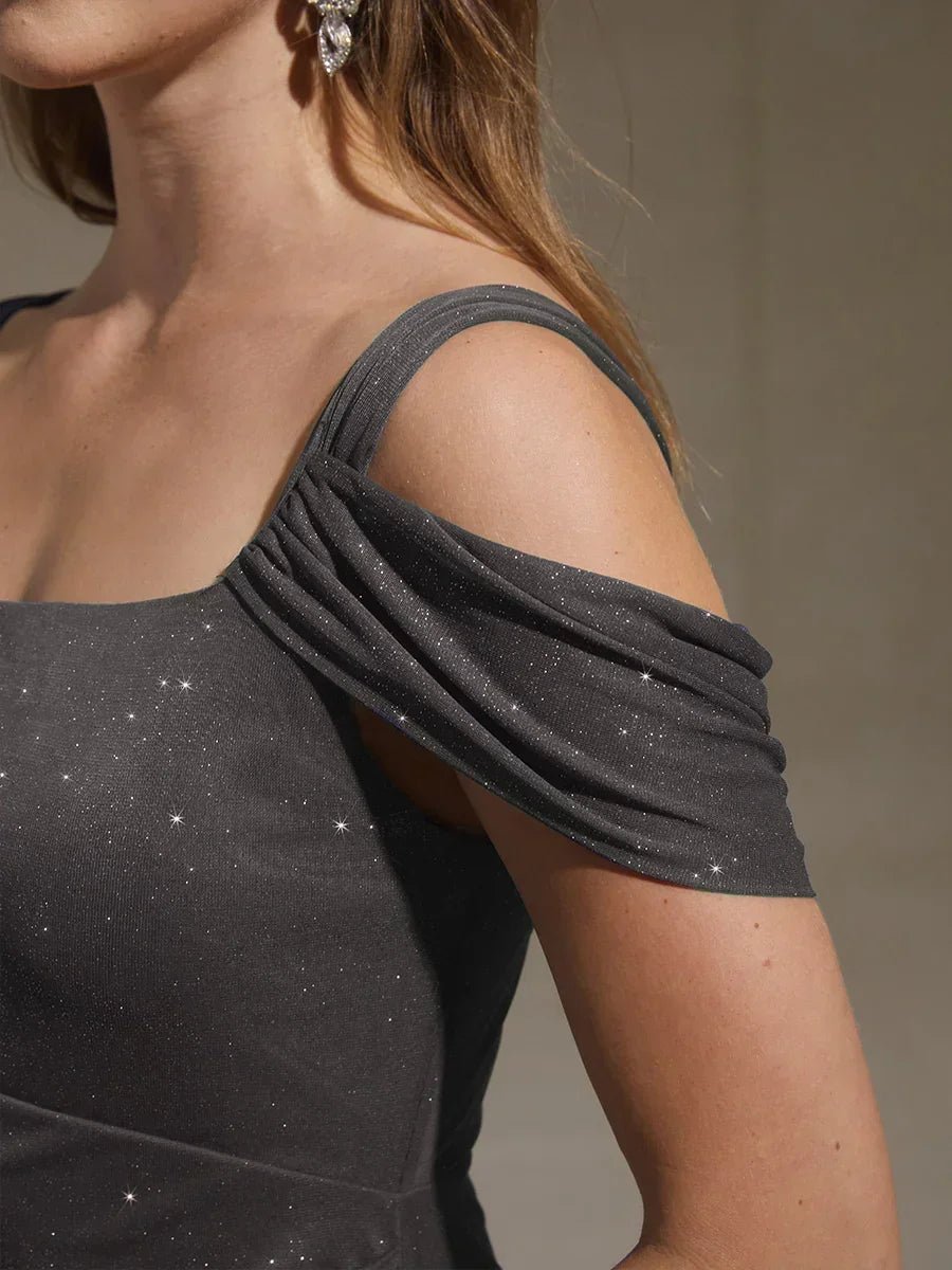 Vestido al tobillo de tul brillante con hombros descubiertos - Nhaura