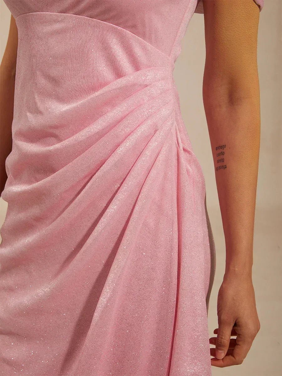 Vestido al tobillo de tul brillante con hombros descubiertos - Nhaura
