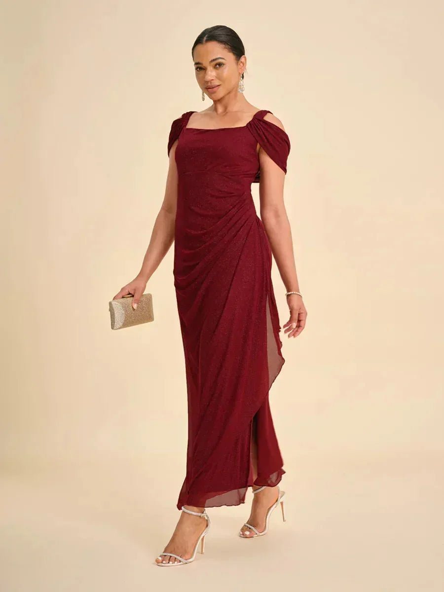 Vestido al tobillo de tul brillante con hombros descubiertos - Nhaura
