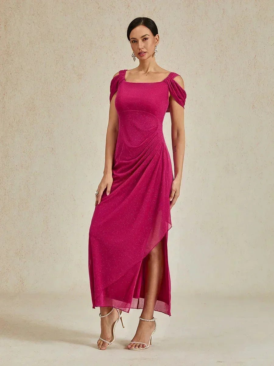 Vestido al tobillo de tul brillante con hombros descubiertos - Nhaura
