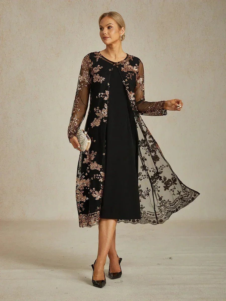 Vestido con chaqueta bordado con lentejuelas de estilo vintage - Nhaura