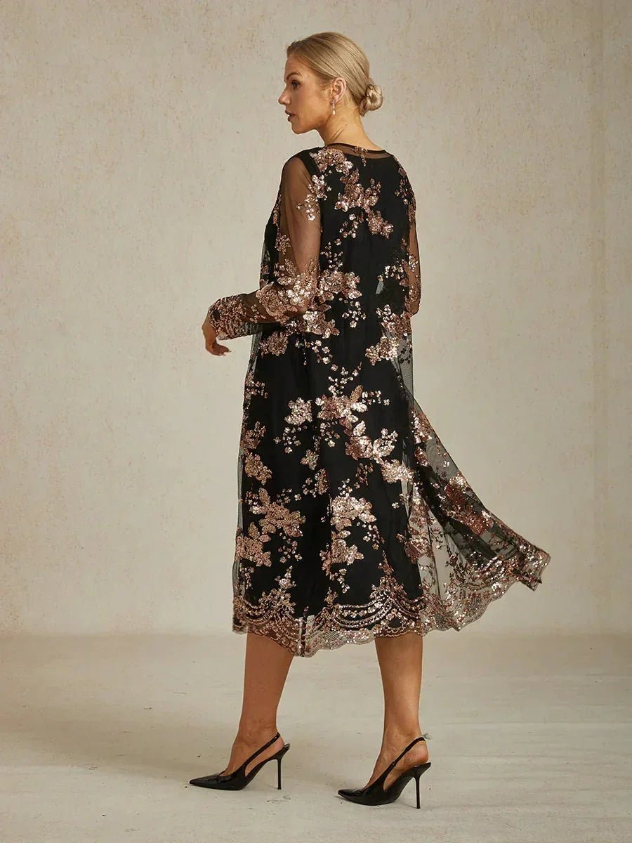 Vestido con chaqueta bordado con lentejuelas de estilo vintage - Nhaura