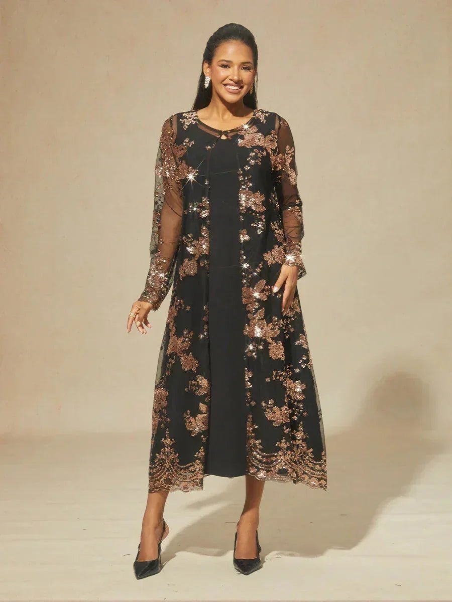 Vestido con chaqueta bordado con lentejuelas de estilo vintage - Nhaura