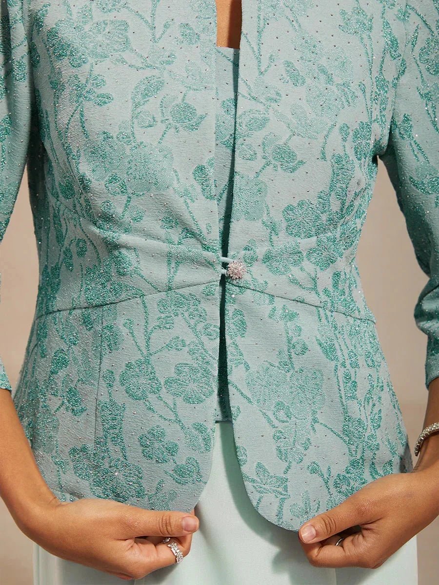 Vestido con chaqueta de punto floral adornado - Nhaura