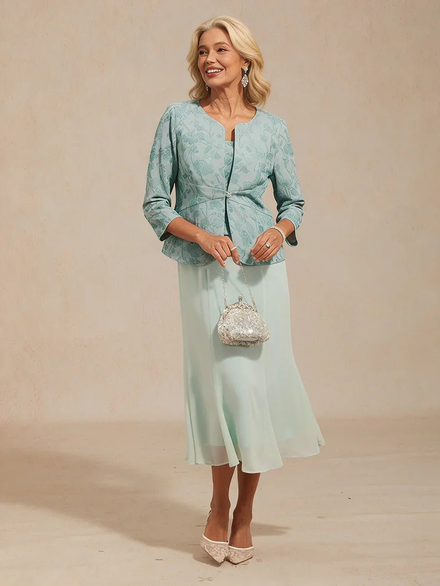 Vestido con chaqueta de punto floral adornado - Nhaura