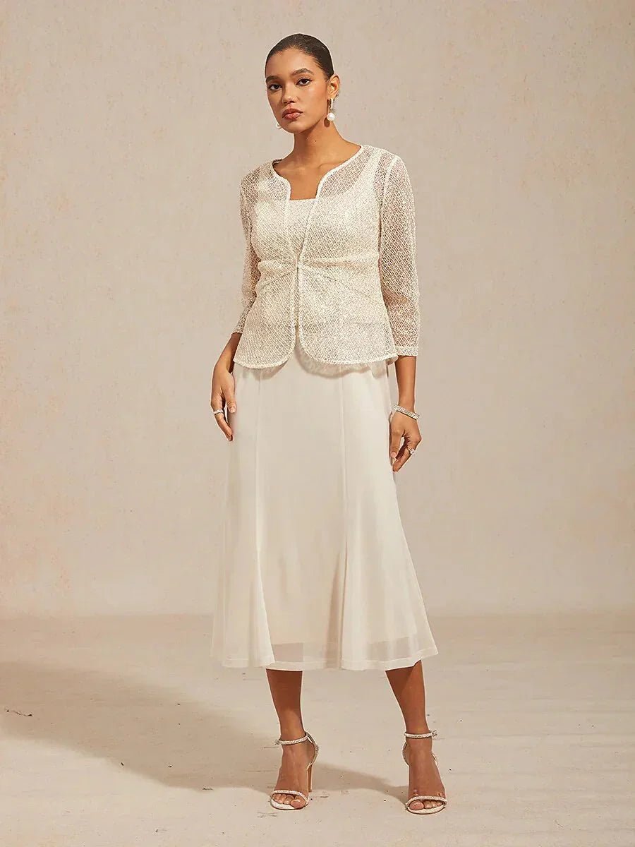 Vestido con chaqueta de tul con lentejuelas y manga 3/4 - Nhaura