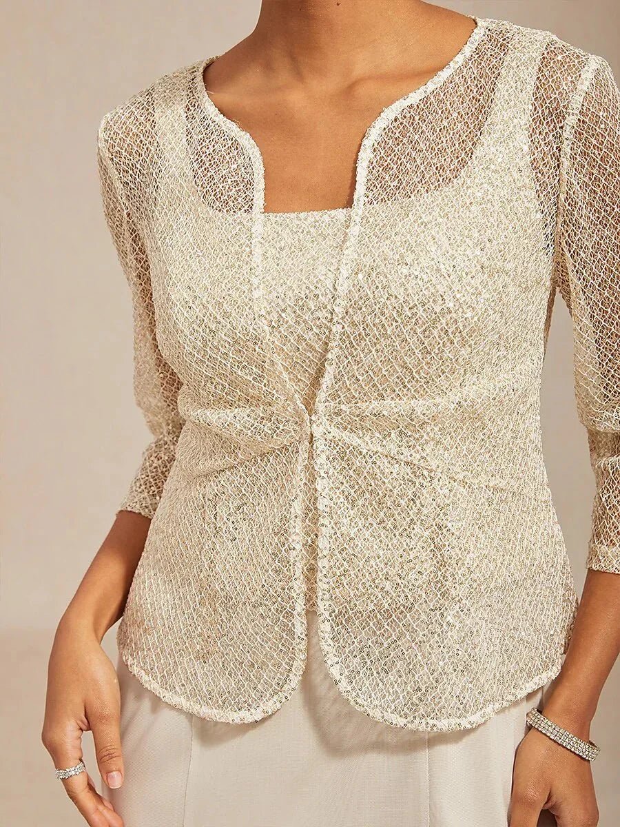 Vestido con chaqueta de tul con lentejuelas y manga 3/4 - Nhaura