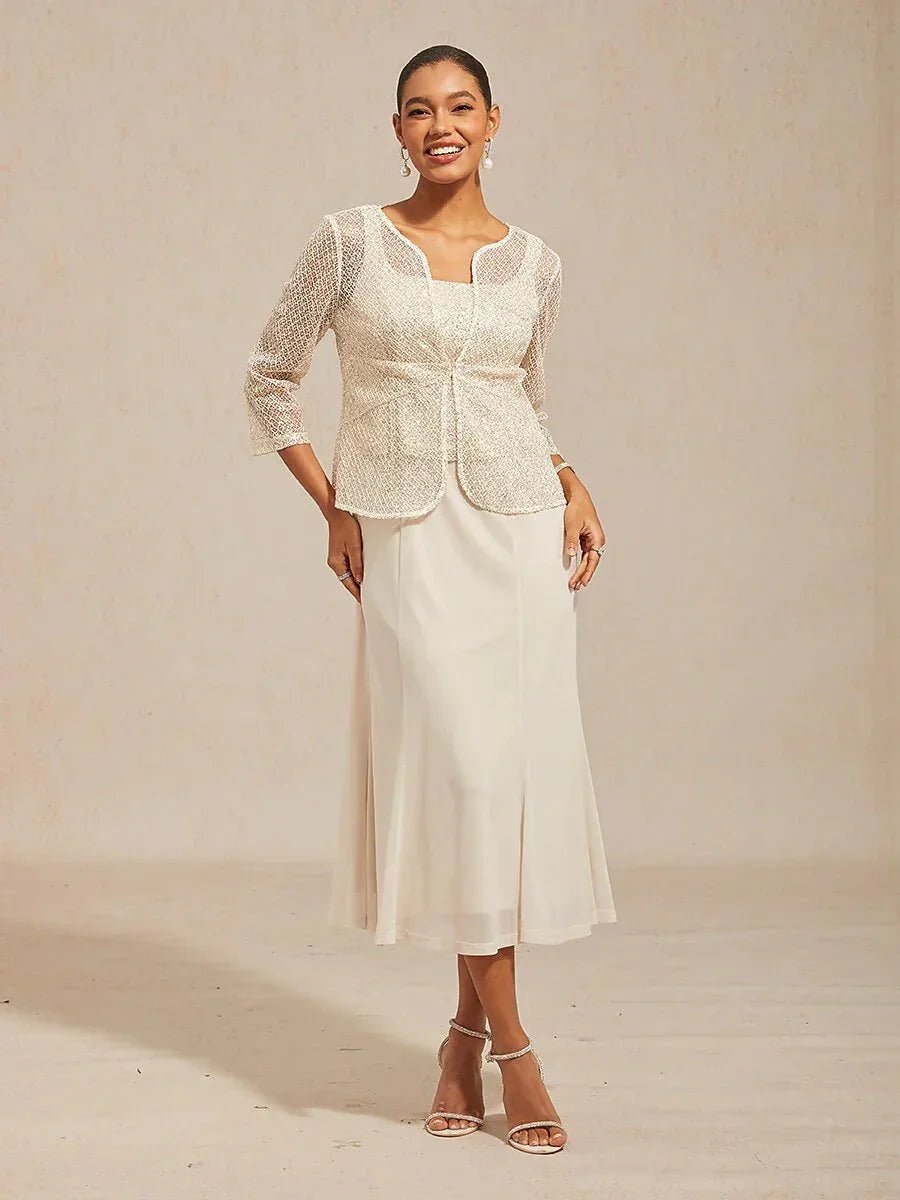 Vestido con chaqueta de tul con lentejuelas y manga 3/4 - Nhaura