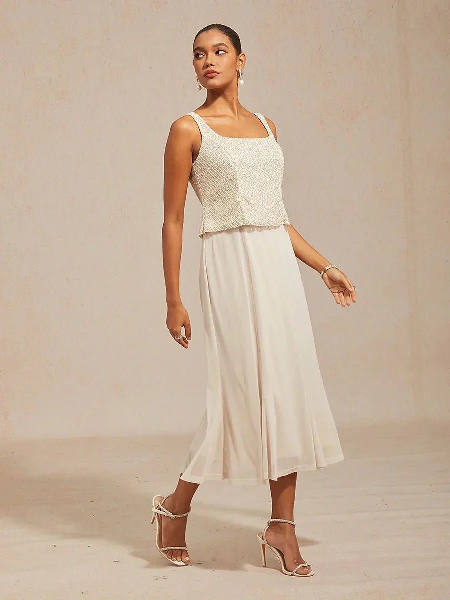 Vestido con chaqueta de tul con lentejuelas y manga 3/4 - Nhaura