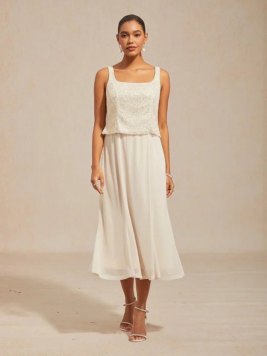 Vestido con chaqueta de tul con lentejuelas y manga 3/4 - Nhaura