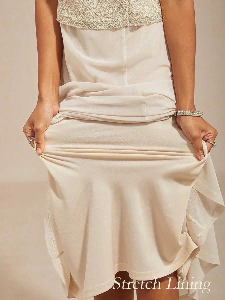 Vestido con chaqueta de tul con lentejuelas y manga 3/4 - Nhaura