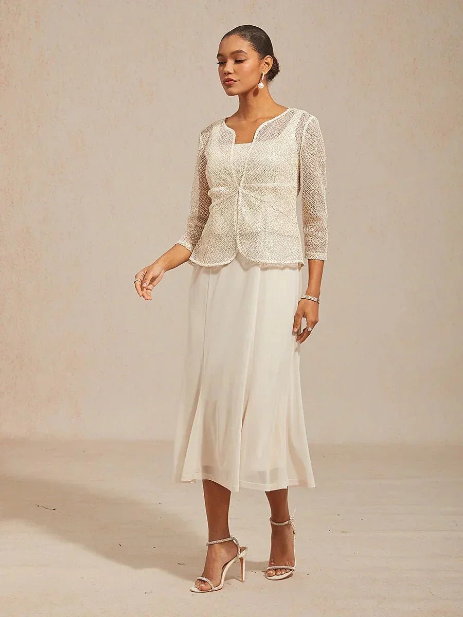 Vestido con chaqueta de tul con lentejuelas y manga 3/4 - Nhaura