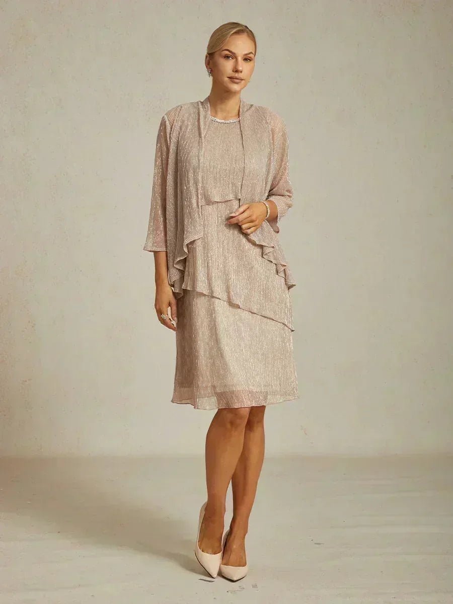 Vestido con chaqueta larga de gasa plisada metalizada - Nhaura