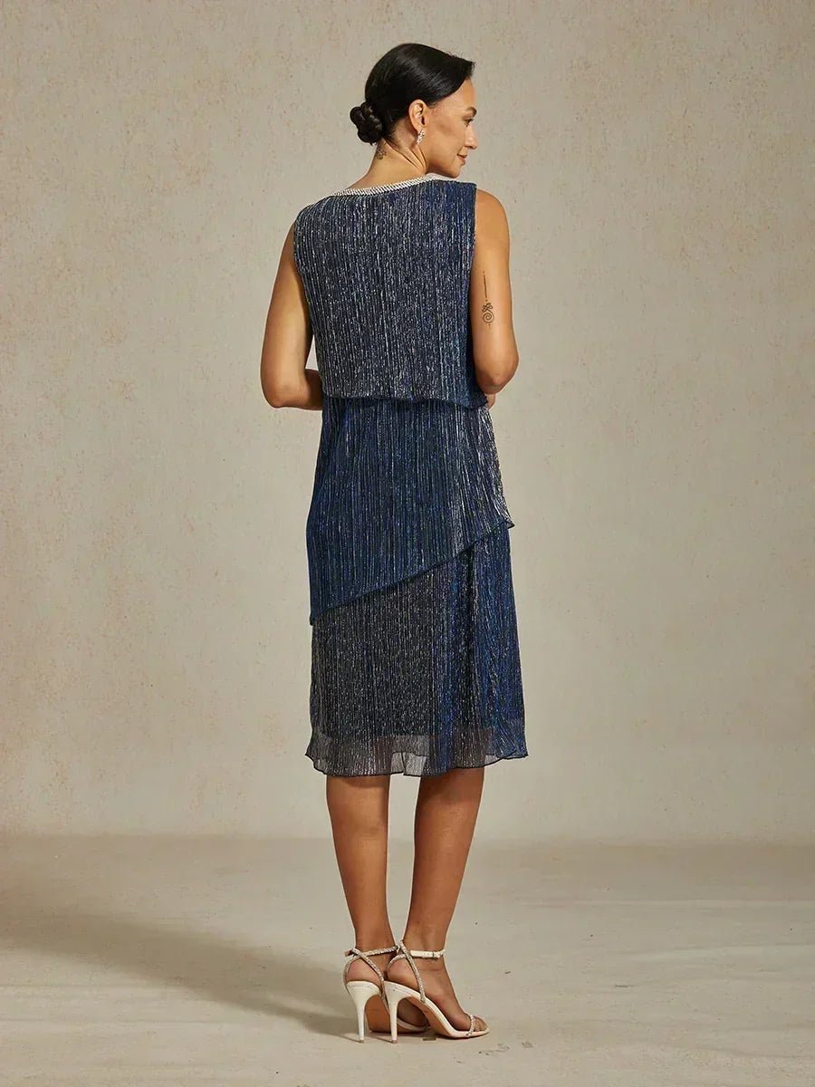 Vestido con chaqueta larga de gasa plisada metalizada - Nhaura