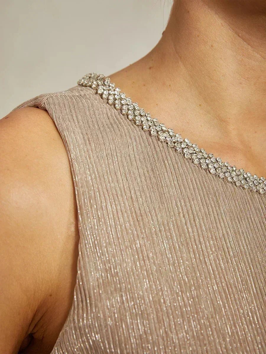 Vestido con chaqueta larga de gasa plisada metalizada - Nhaura