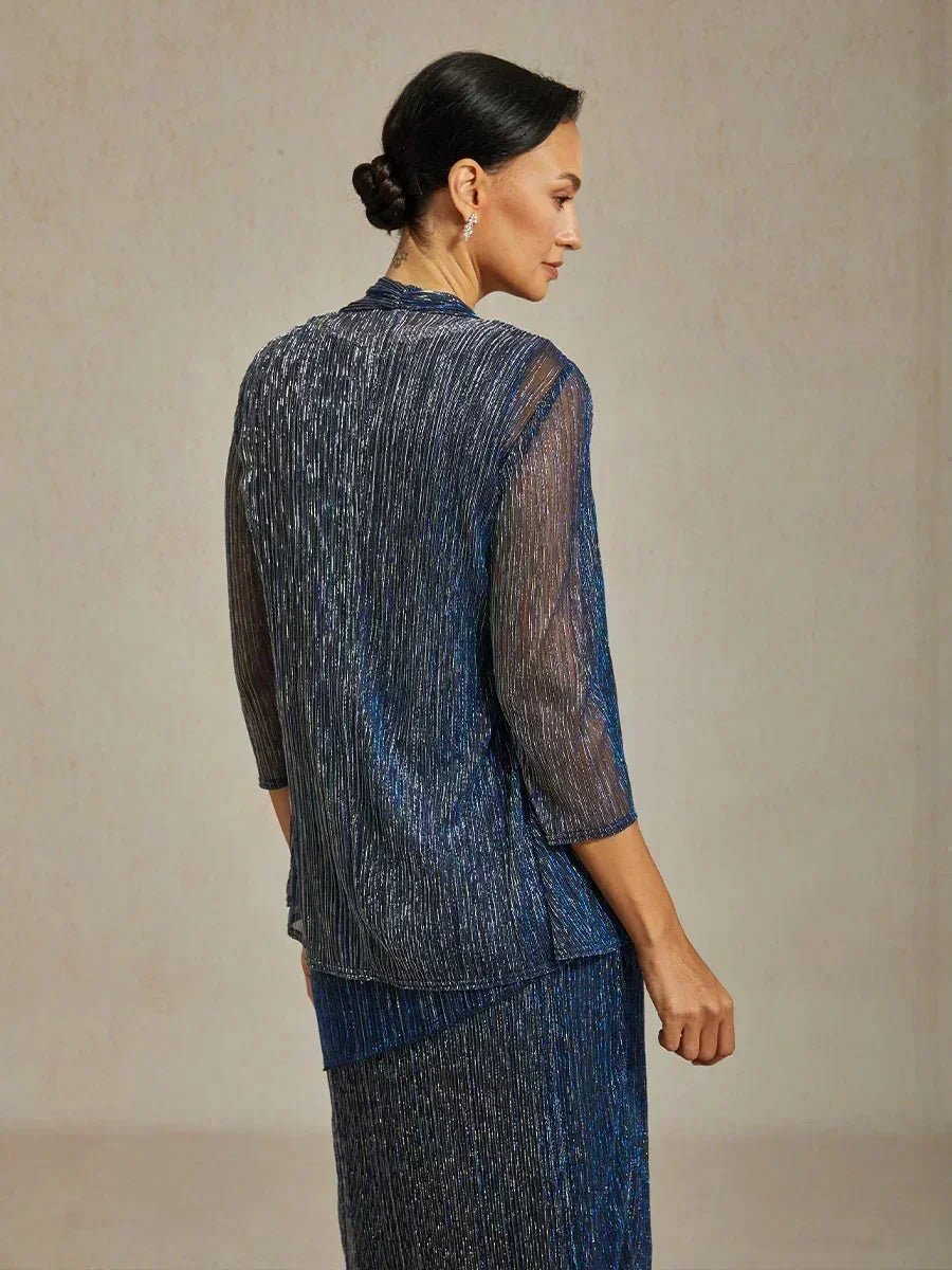 Vestido con chaqueta larga de gasa plisada metalizada - Nhaura