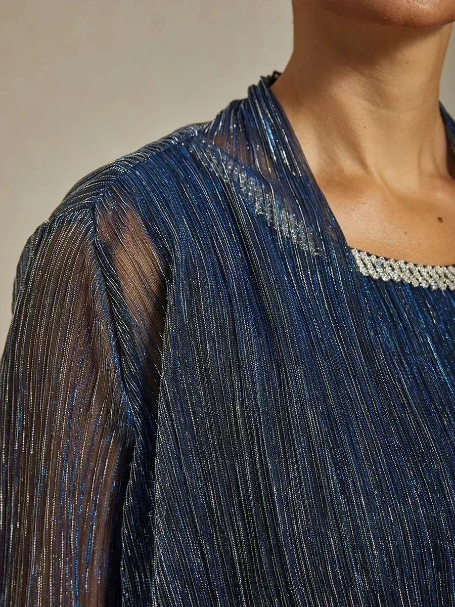 Vestido con chaqueta larga de gasa plisada metalizada - Nhaura
