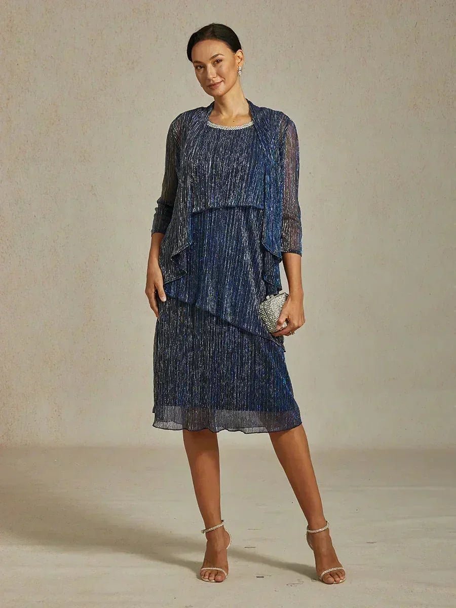 Vestido con chaqueta larga de gasa plisada metalizada - Nhaura