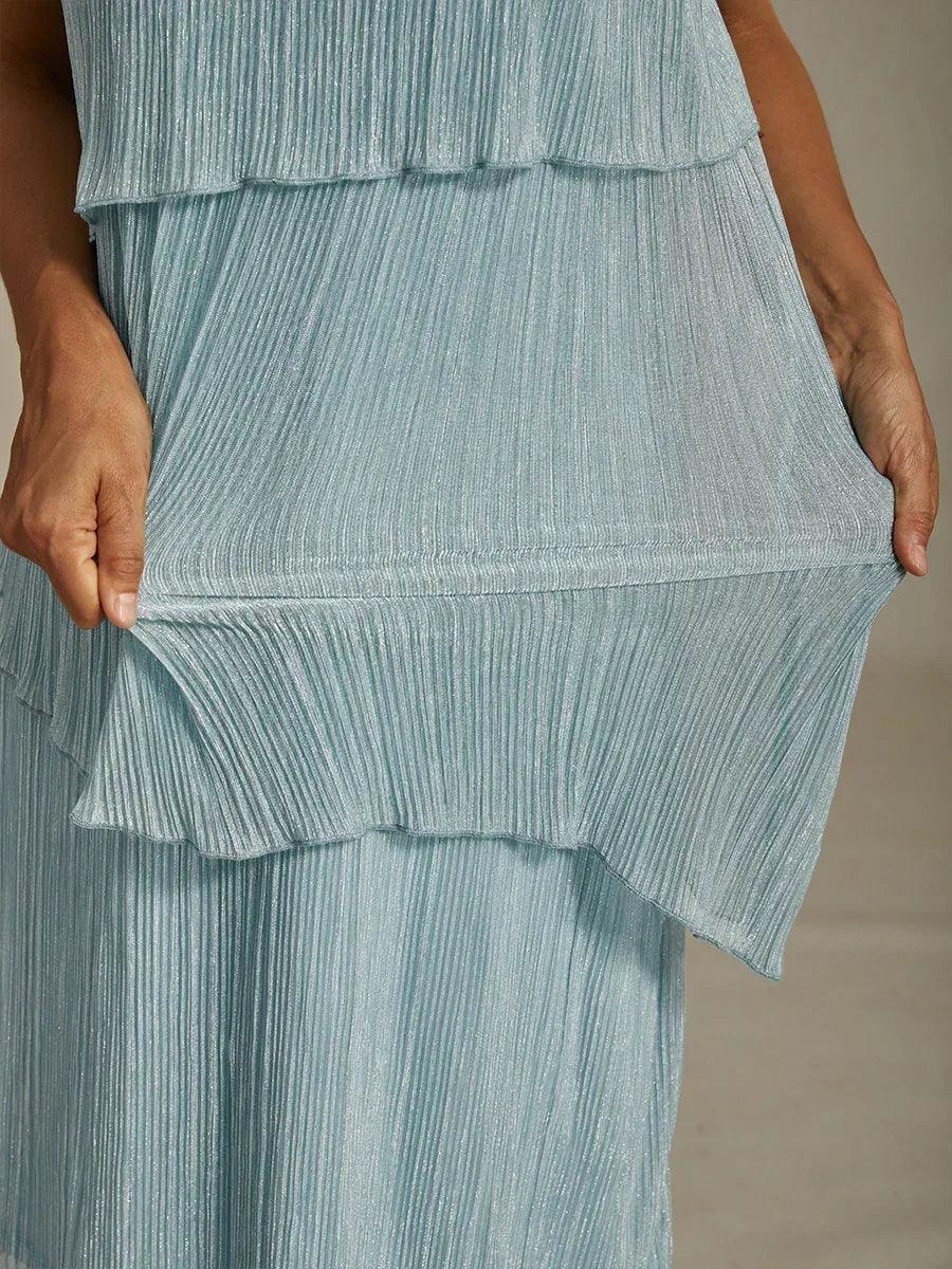 Vestido con chaqueta larga de gasa plisada metalizada - Nhaura