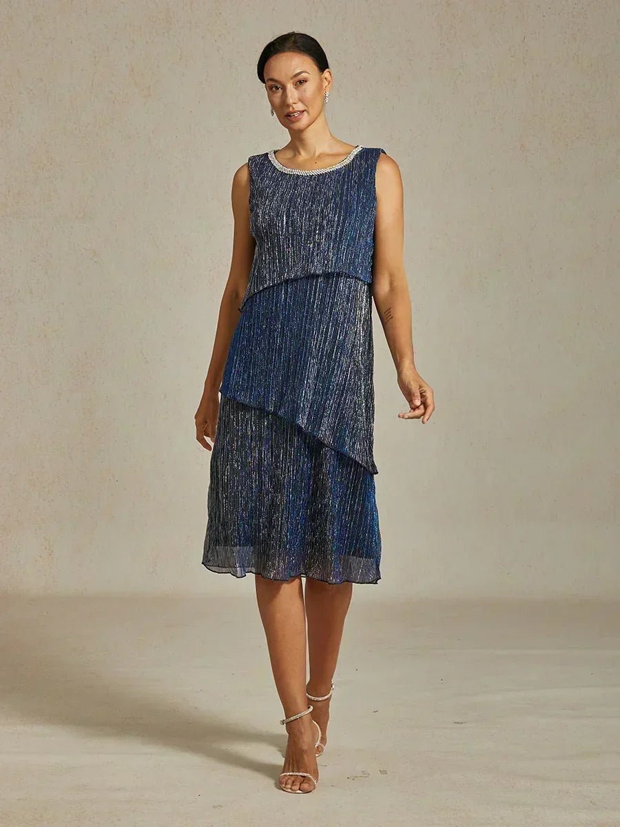 Vestido con chaqueta larga de gasa plisada metalizada - Nhaura