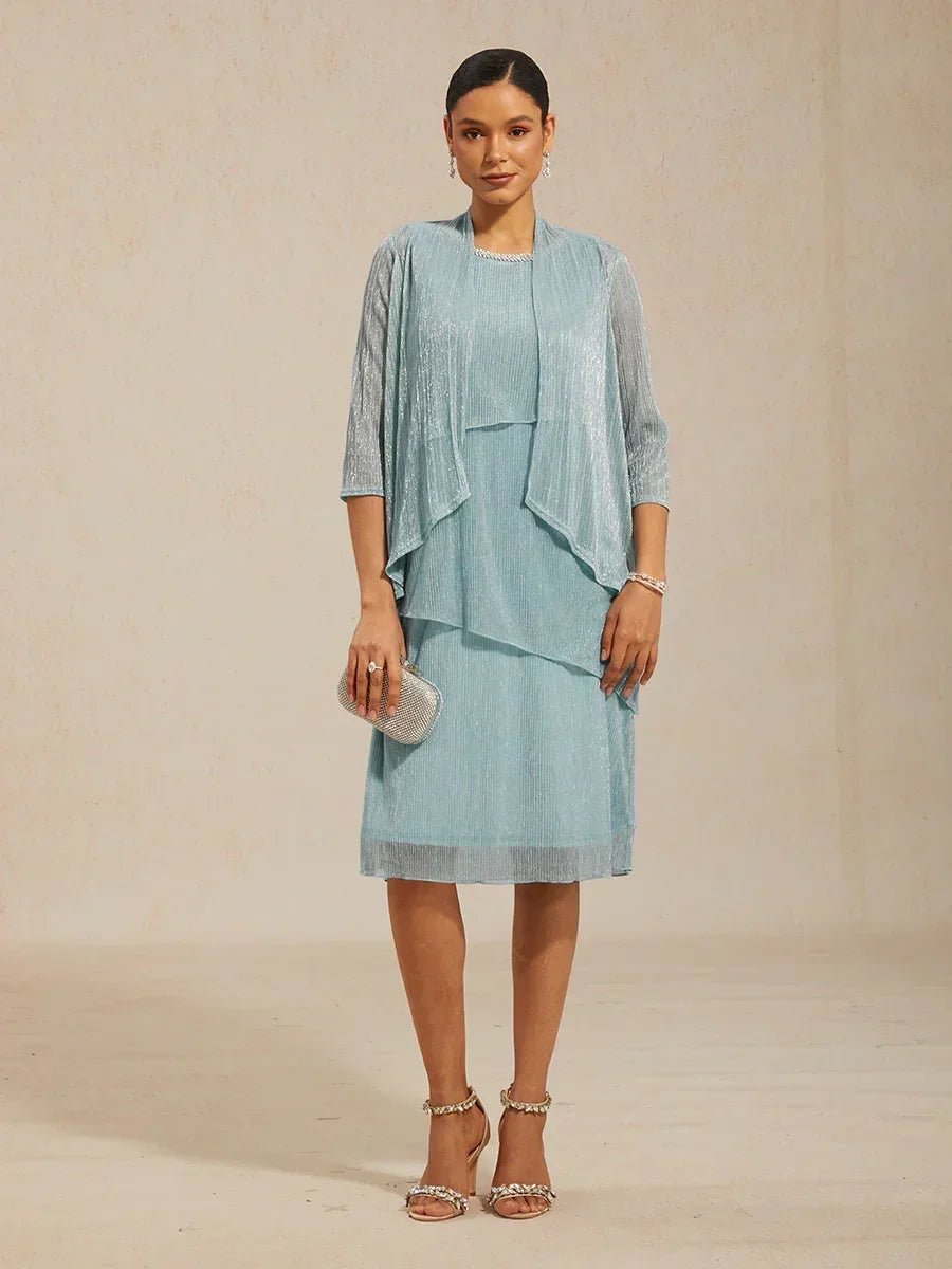 Vestido con chaqueta larga de gasa plisada metalizada - Nhaura