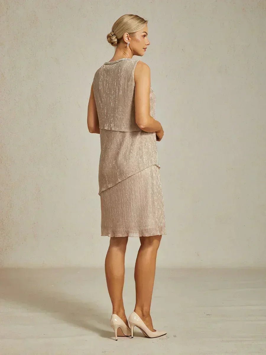 Vestido con chaqueta larga de gasa plisada metalizada - Nhaura
