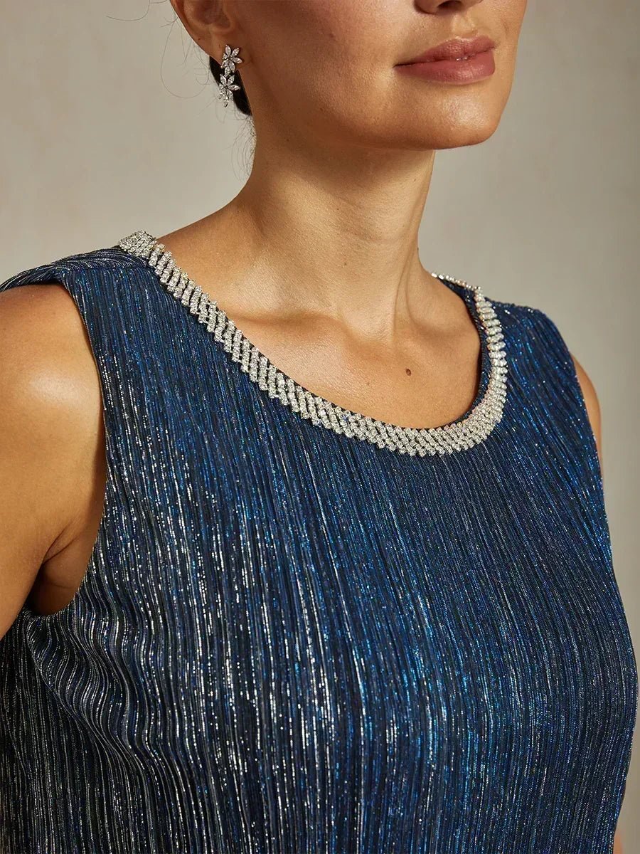Vestido con chaqueta larga de gasa plisada metalizada - Nhaura