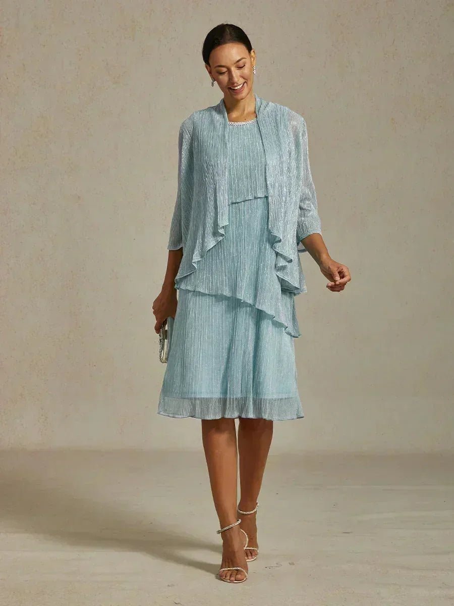 Vestido con chaqueta larga de gasa plisada metalizada - Nhaura