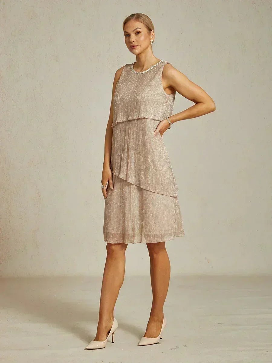 Vestido con chaqueta larga de gasa plisada metalizada - Nhaura