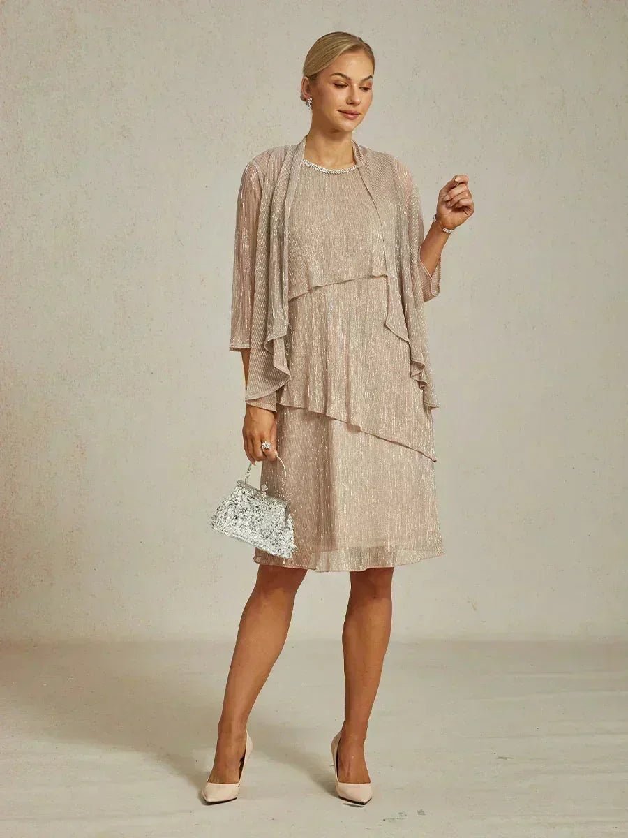 Vestido con chaqueta larga de gasa plisada metalizada - Nhaura