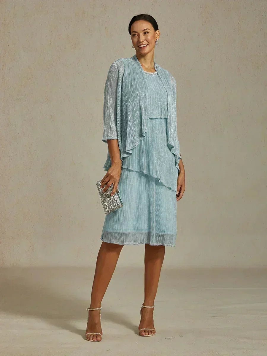Vestido con chaqueta larga de gasa plisada metalizada - Nhaura