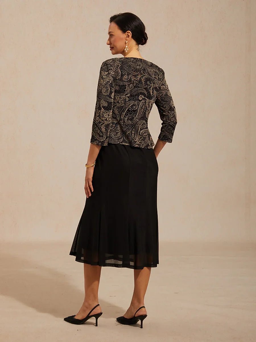 Vestido con chaqueta paisley y sutil detalle de lentejuelas - Nhaura