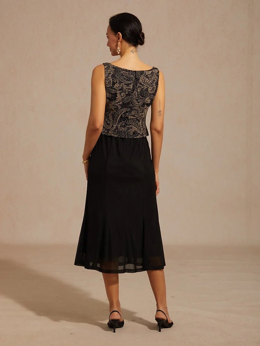 Vestido con chaqueta paisley y sutil detalle de lentejuelas - Nhaura