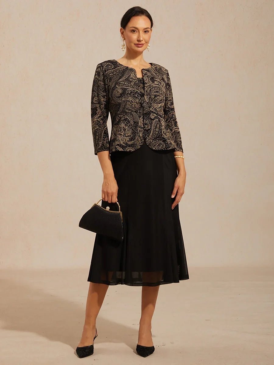 Vestido con chaqueta paisley y sutil detalle de lentejuelas - Nhaura